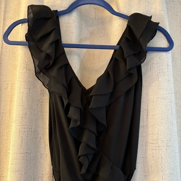 White House Black Market Ruffled Chiffon Cocktail Black Dress Size 8